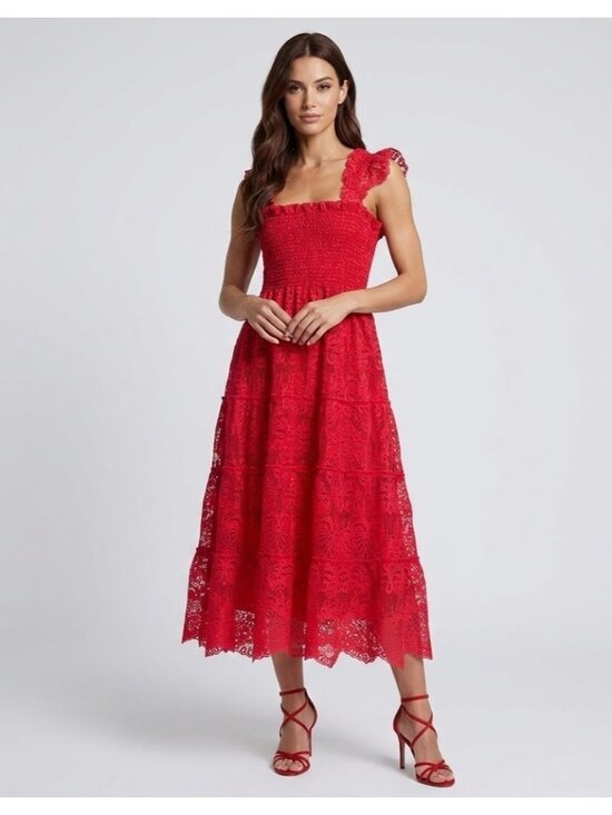 Hill House Dresses & Skirts - NWT Hill House Ellie Nap in Cerise Red Lace Smocked Midi Dress S